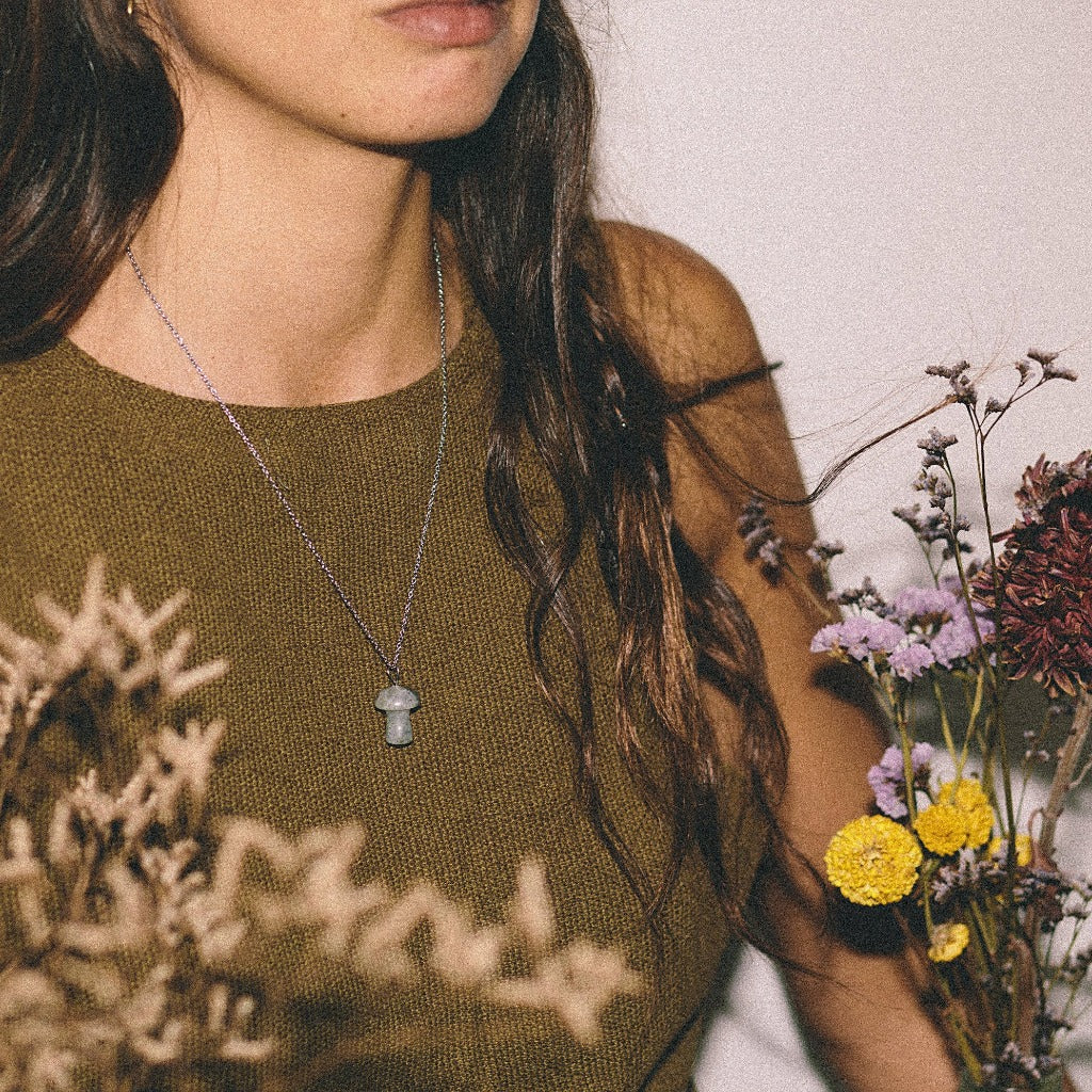 Black Labradorite Mushroom Necklace