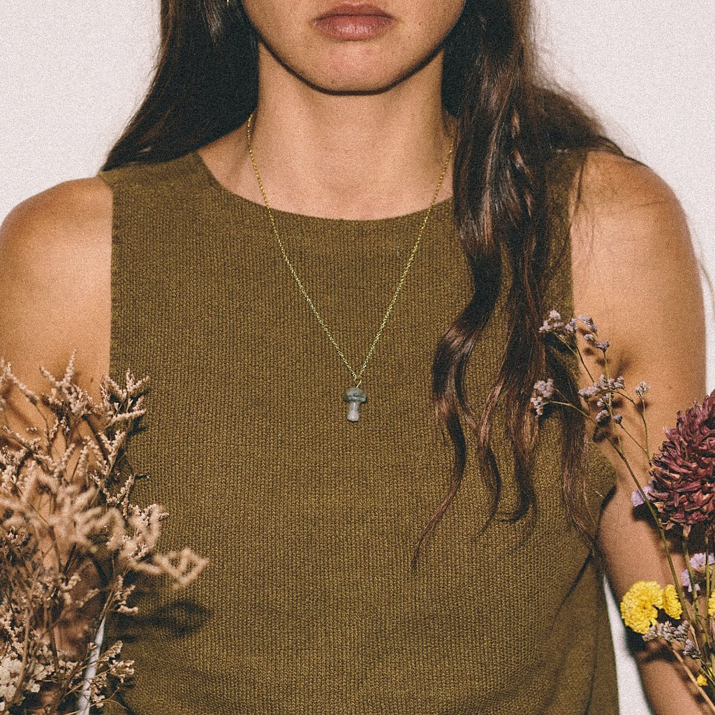 Black Labradorite Mushroom Necklace