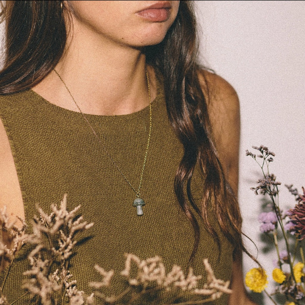 Black Labradorite Mushroom Necklace