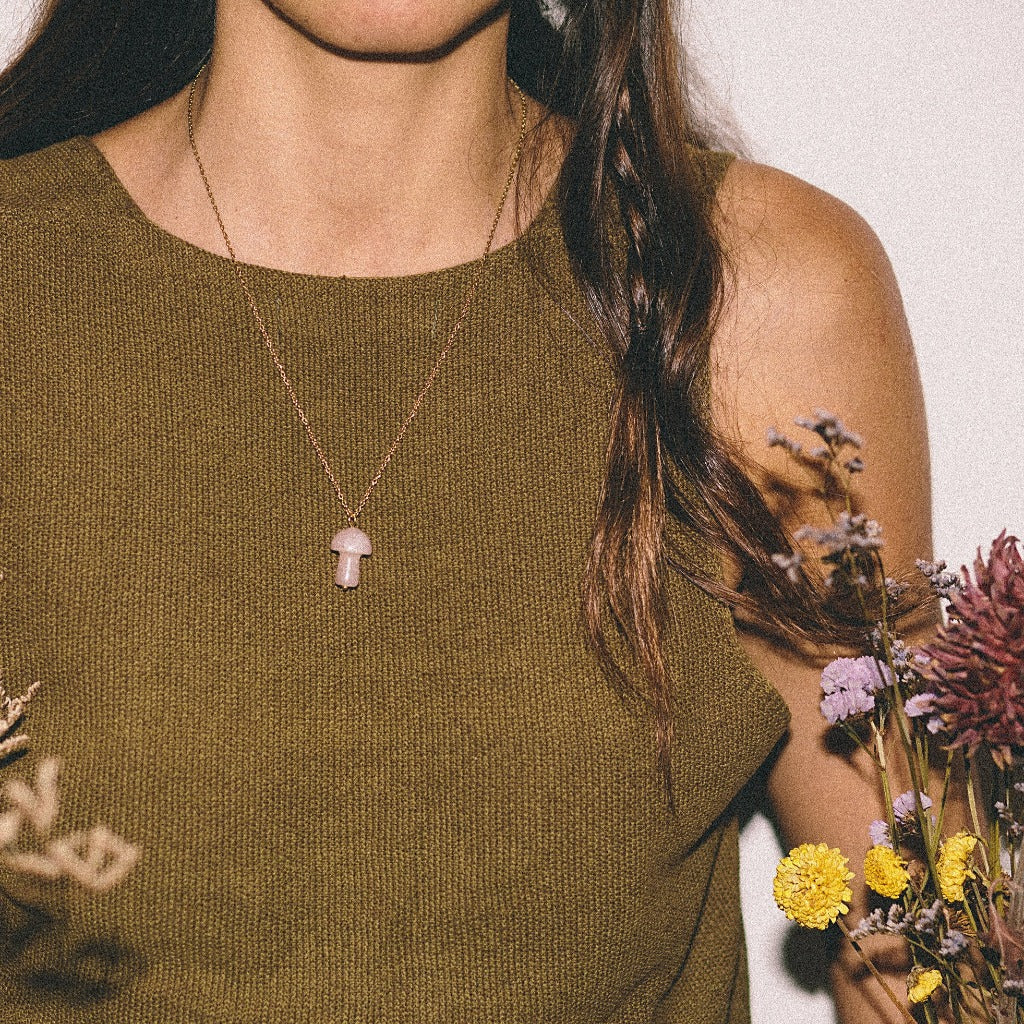 Rose Quartz Mushroom Necklace