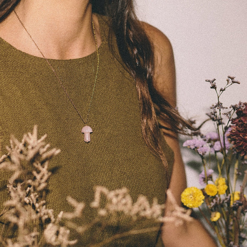 Rose Quartz Mushroom Necklace